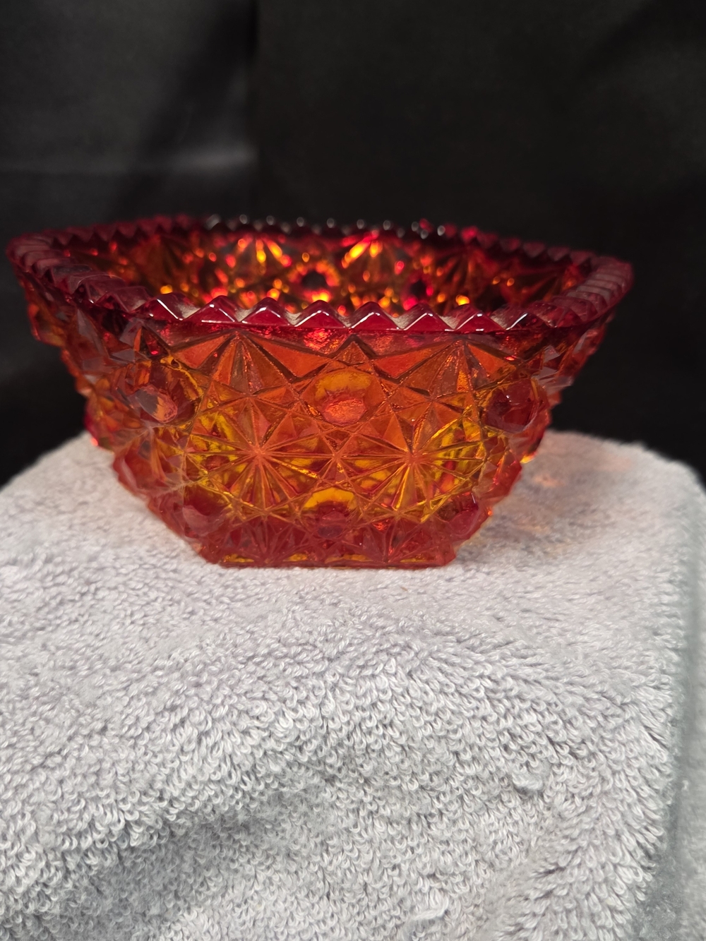 Vintage Fenton Amberina Glass Daisy and Button Nut Candy Dish  Hexagon 5” Mint